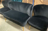 MCM Inspired, Black Velour Settee And Two Matching armless Chairs - thumbnail 7 of 8