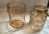 Assorted vintage amber and pink glassware: vases, jars, and plate - thumbnail 4 of 4