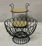 Black metal lanterns, wire baskets, and wooden tray stand - thumbnail 3 of 5