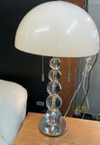 Ivory Velour Cushioned Settee, MCM Nightstand, Contemporary Lamp - thumbnail 5 of 8