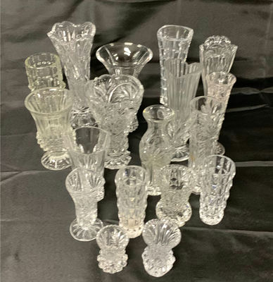 18 Clear Cut Glass Vases - Image 1 of 7