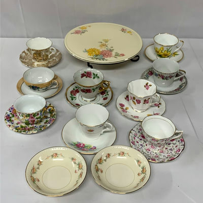 Porcelain Cake Plate And Teacups - Image 1 of 17