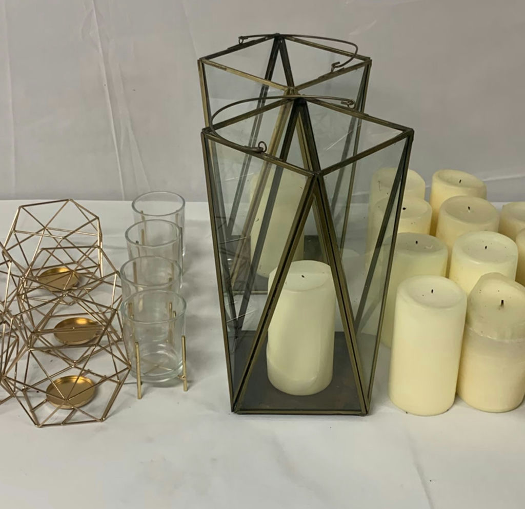 Copper And Brass Toned Candle Holders And Candles - image 2 of 8