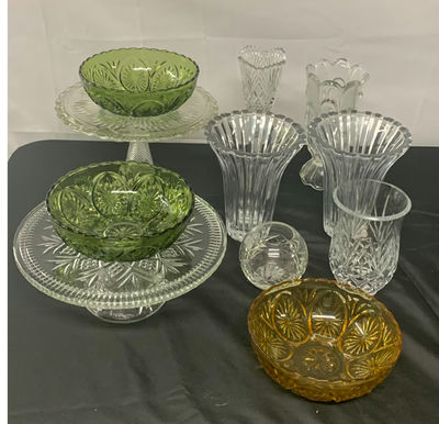 Clear And Colored Cut Glass Serving pieces - Image 1 of 9