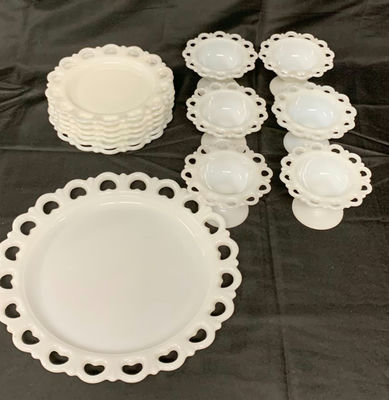 Milk Glass Cake And Ice Cream Set - Image 1 of 4