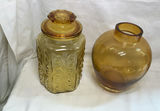 Assorted vintage amber and pink glassware: vases, jars, and plate - thumbnail 2 of 4