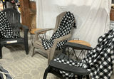 3 Plastic Adirondack Chairs, 2 Metal And Wood Small Tables, 3 Blankets - thumbnail 1 of 5