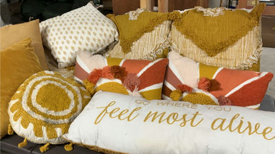 13 Throw Pillow In Shades Of Mustard Gold - Image 1 of 8