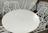 8 White Birds Nest Plastic Chairs, 2 Small Round Tables - thumbnail 3 of 5