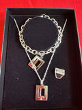 Sterling and diamond Jewelry set with square-frame pendant necklaces and a sterling silver pin - thumbnail 1 of 2