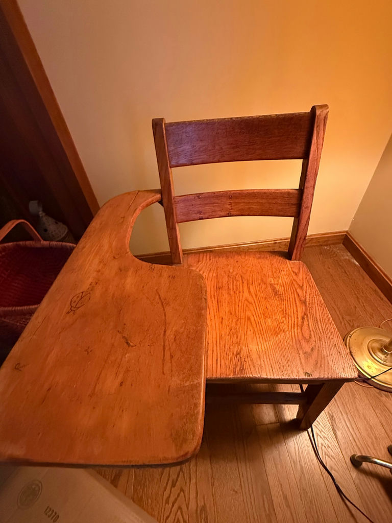 Wooden chair with desk surface - image 2 of 2