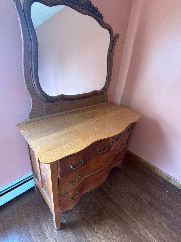 Wooden vanity dresser with mirror - image 1 of 3