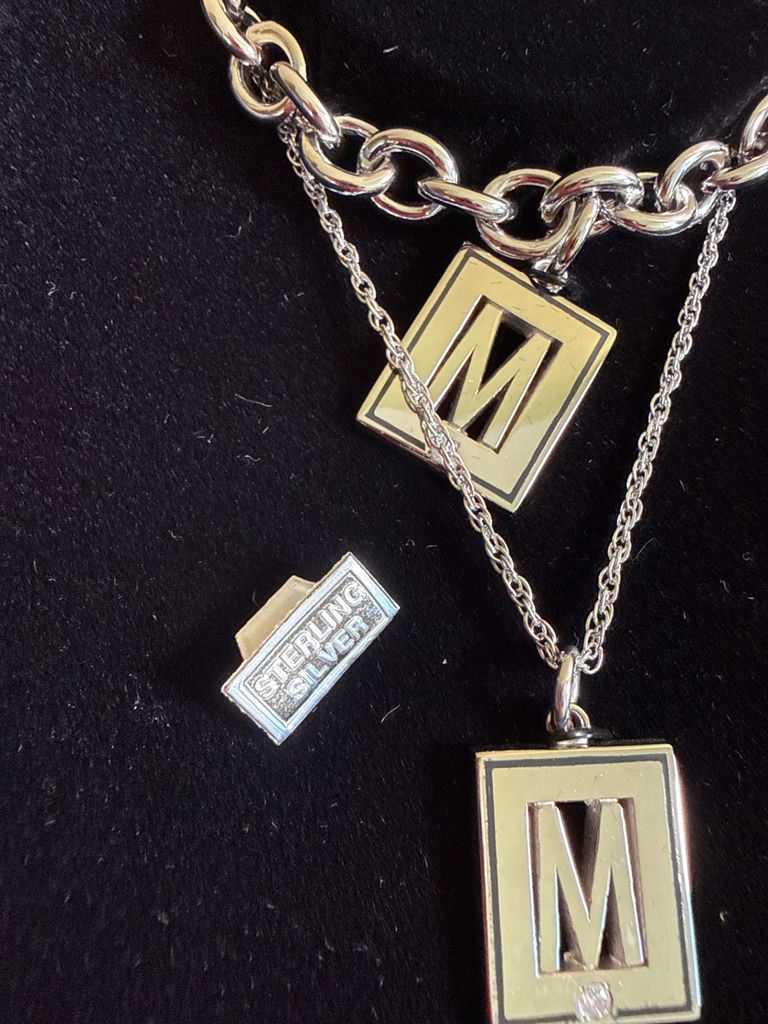 M Monogram sterling with diamond Jewelry Set with Square Pendant Charms - image 2 of 2