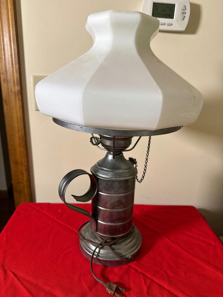 Vintage oil lamp with white shade - image 1 of 2