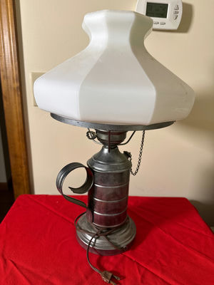 Vintage oil lamp with white shade - Image 1 of 2
