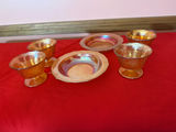 Carnival glass Iridescent amber glass goblets with matching plates - thumbnail 1 of 2