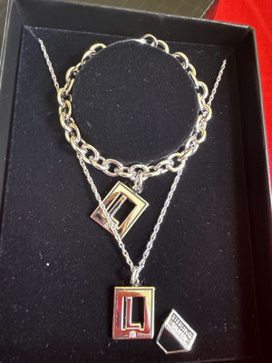 Silver-tone layered necklace set with square pendant charms - Image 1 of 2