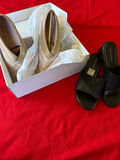 Beige Metallic Pumps and Black Slide Sandals with Copper Fit Box - thumbnail 1 of 4