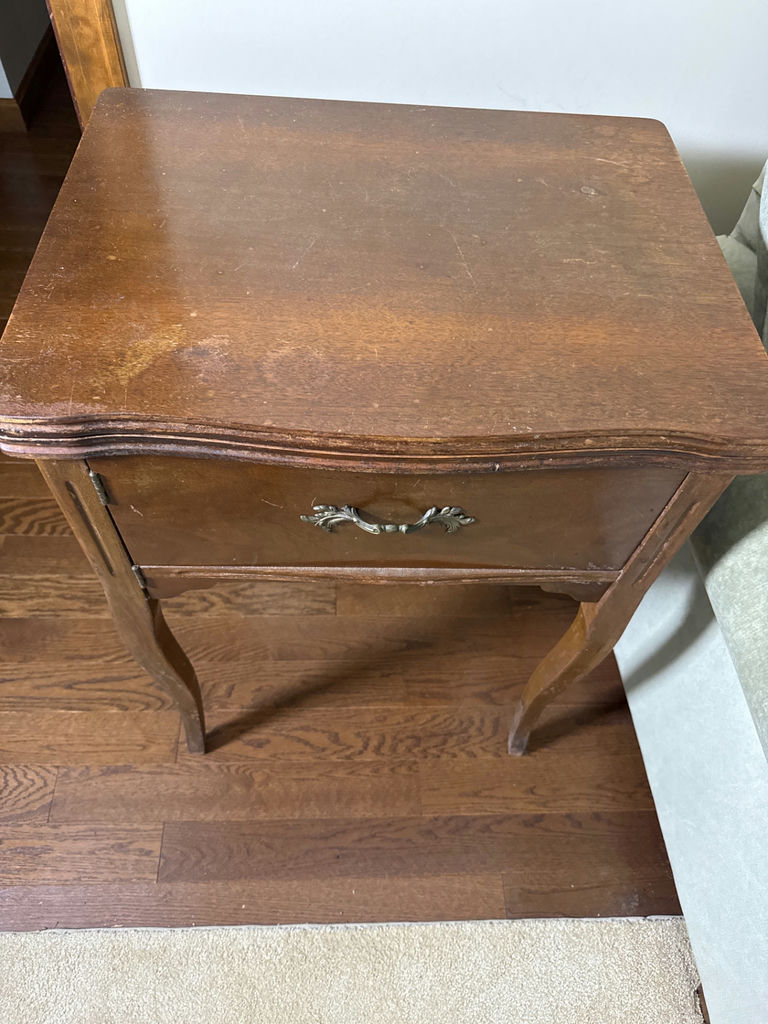 Vintage wooden end table with fold-down top and drawer - image 2 of 3