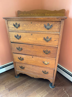 Vintage Oak Tall Chest of Drawers - Image 1 of 3