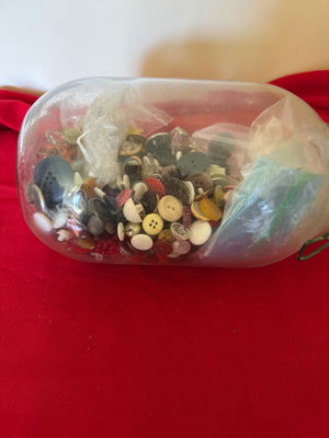 Jar of assorted buttons and sewing notions - Image 1 of 2