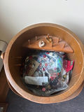Vintage wooden barrel sewing  storage with lid on tripod legs - thumbnail 2 of 2