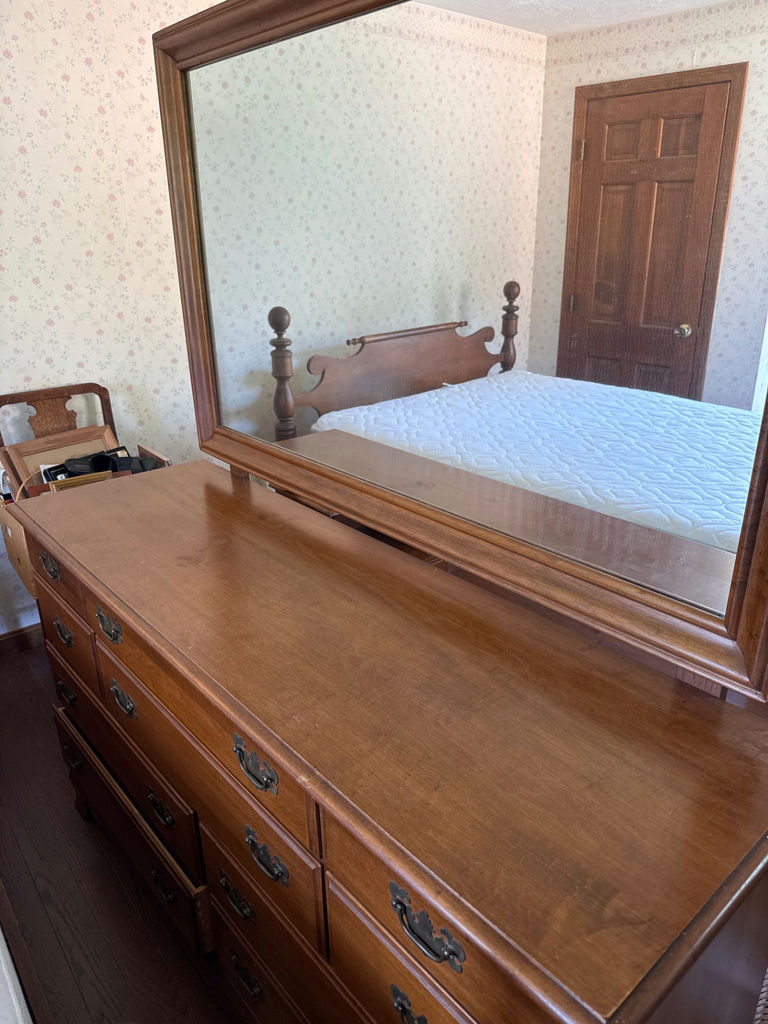 Wooden dresser with large mirror - image 1 of 3