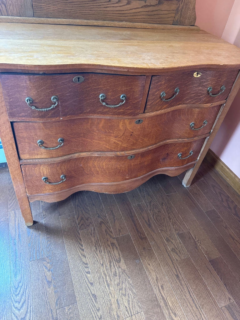 Wooden vanity dresser with mirror - image 2 of 3