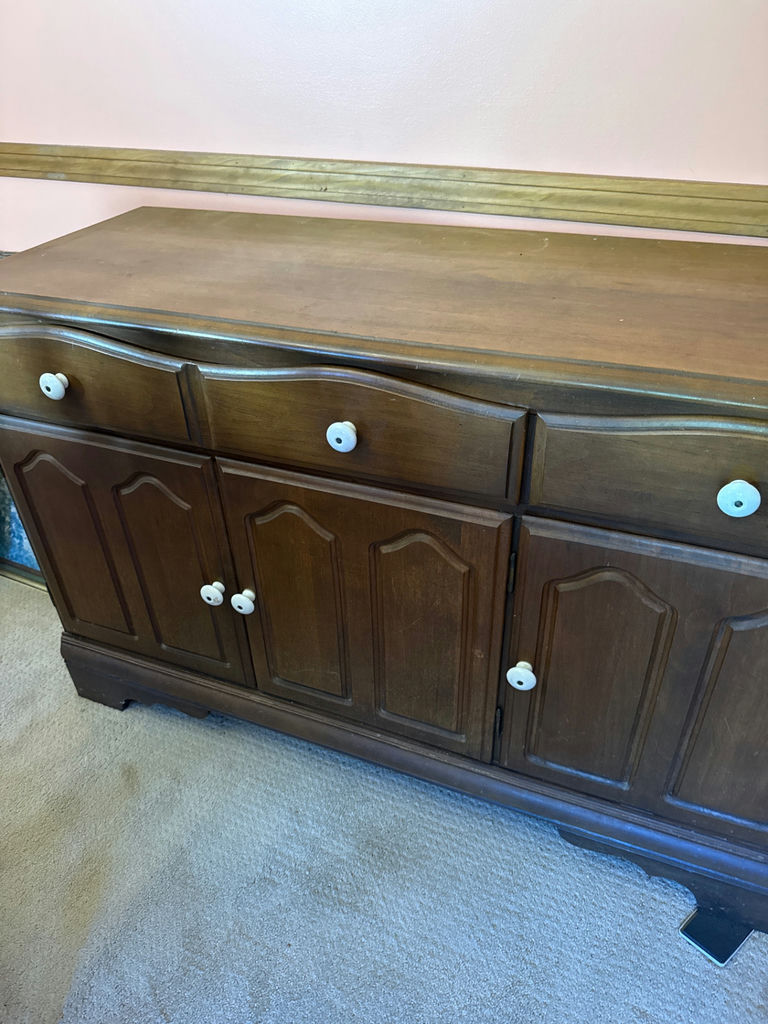 Dark wood sideboard with drawers and cabinet doors - image 2 of 2