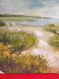 Coastal landscape painting with two white chairs - thumbnail 2 of 2