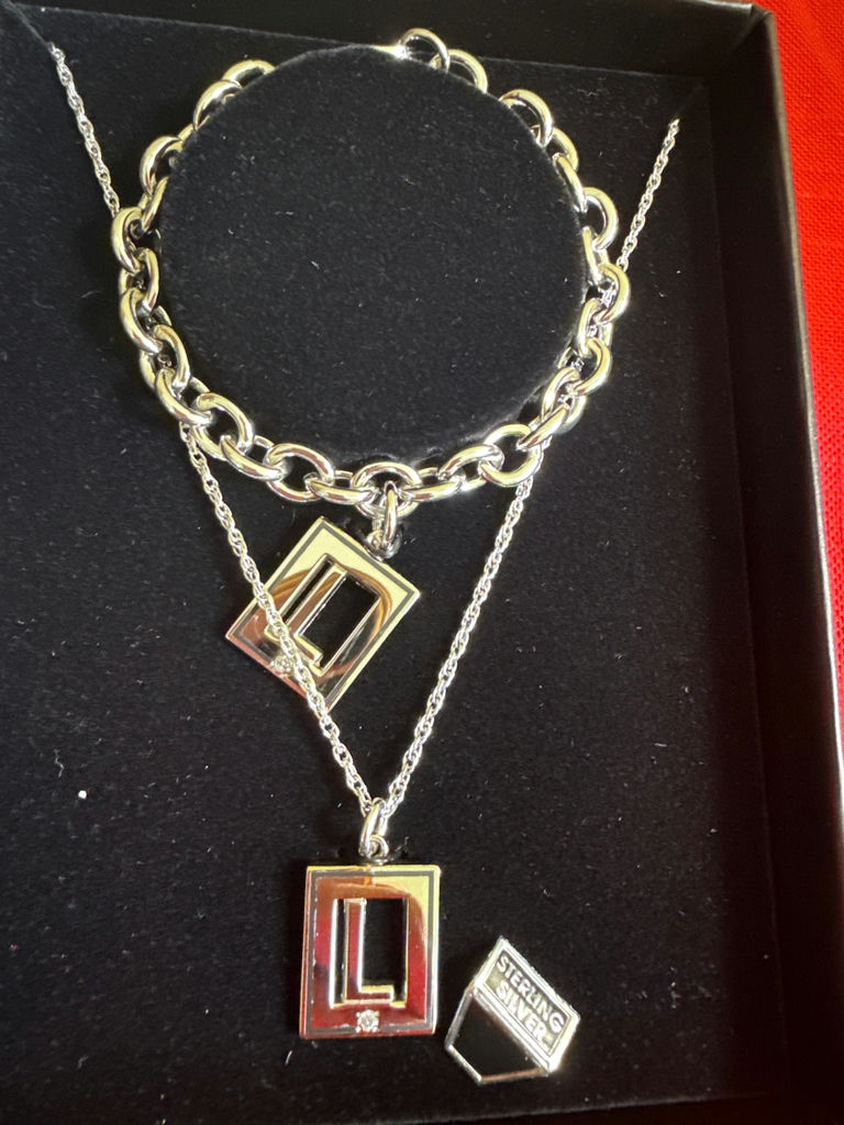 Silver-tone layered necklace set with square pendant charms - image 2 of 2