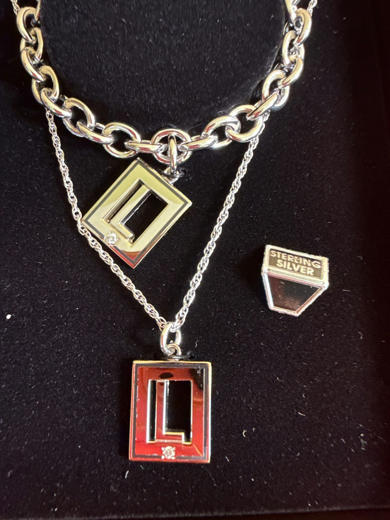 Sterling and diamond Jewelry set with square-frame pendant necklaces and a sterling silver pin - image 2 of 2