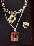 Sterling and diamond Jewelry set with square-frame pendant necklaces and a sterling silver pin - thumbnail 2 of 2