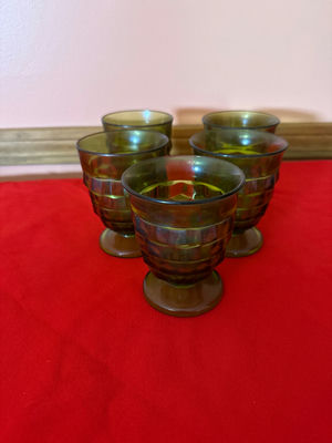 Set of Five Green Ribbed Glass Goblets - Image 1 of 2