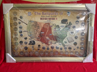 Framed Boston Red Sox Ballparks Map Collage with Commemorative Coins and Game-Used Dirt - Image 1 of 5