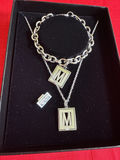 M Monogram sterling with diamond Jewelry Set with Square Pendant Charms - thumbnail 1 of 2