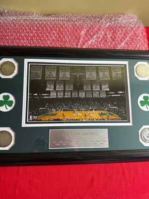 Boston Celtics Championship Memorabilia Framed Display - Image 1 of 5