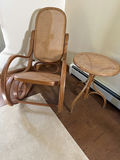 Rocking chair with caned back and seat and round caned side table - thumbnail 1 of 2