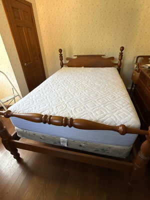 Wooden bed frame with mattress - Image 1 of 3