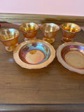 Carnival glass Iridescent amber glass goblets with matching plates - thumbnail 2 of 2