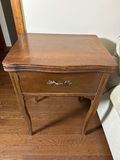 Vintage wooden end table with fold-down top and drawer - thumbnail 1 of 3