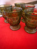 Set of Five Green Ribbed Glass Goblets - thumbnail 2 of 2
