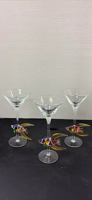 Martini Glasses with Glass Fish - Image 1 of 7