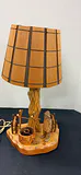 Carved Wooden Lamp with Rustic Scene - thumbnail 7 of 8