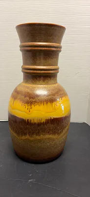 Vintage Brown and Yellow Ceramic Vase - Image 1 of 8