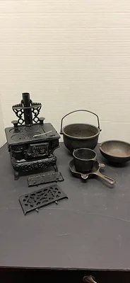 Cast Iron Miniature Stove and Cookware Set - Image 1 of 11