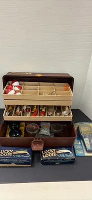 Fishing Tackle Box and Lucky Louie Plugs - Image 1 of 9