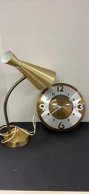 Metal Desk Lamp and Wall Clock - Image 1 of 7