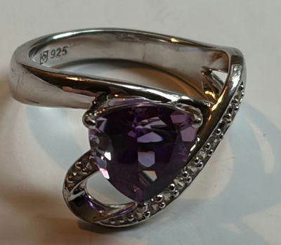 Genuine Amethyst Sterling Silver Ring (3) - Image 1 of 1