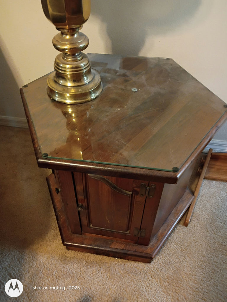 Wooden Hexagonal Side Table with Glass Top - image 6 of 6